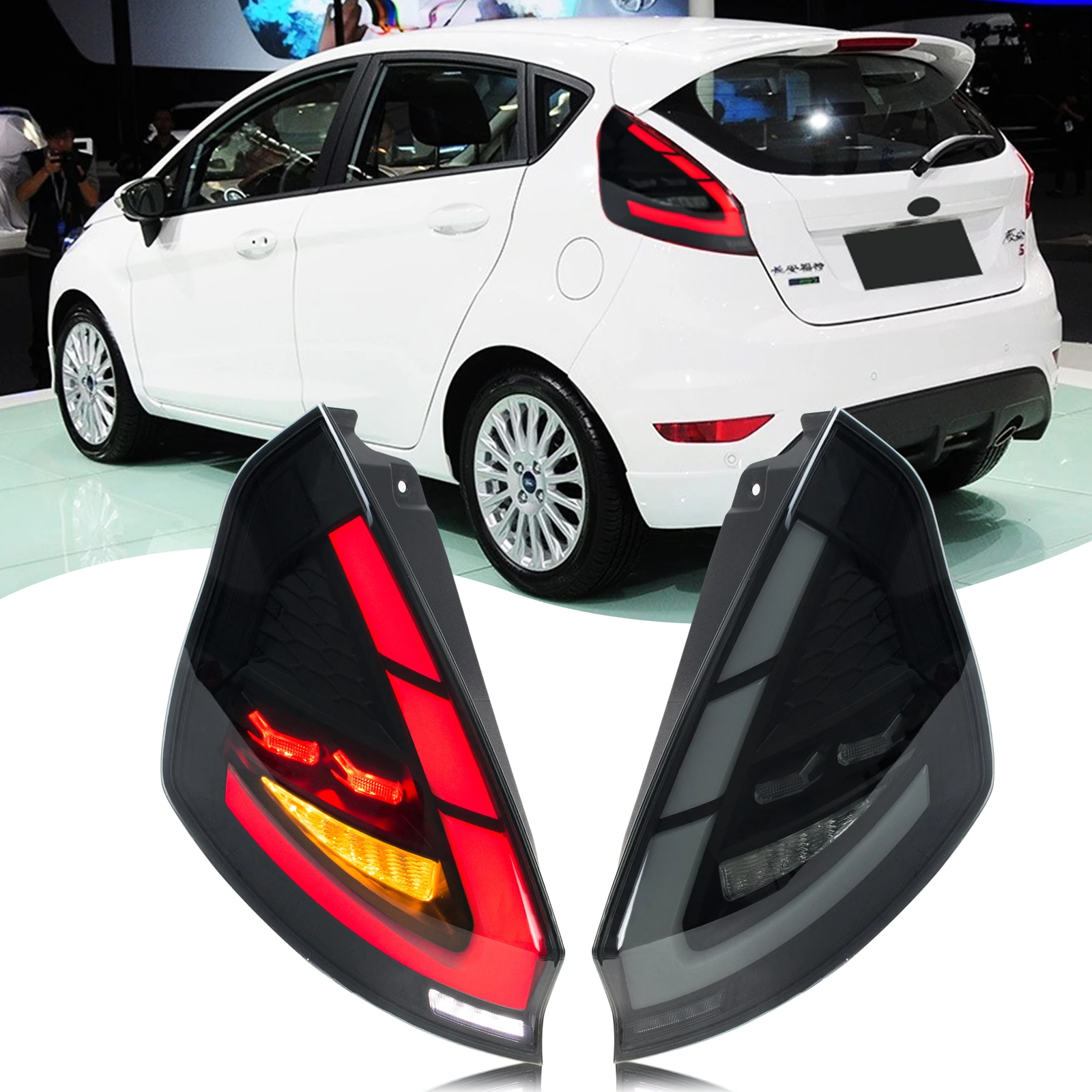 Feux arrière LED pour Ford Fiesta 2007-2019 MK VI CB1 Hatchback, clignotants séquentiels, animation dynamique, feux arrière gris