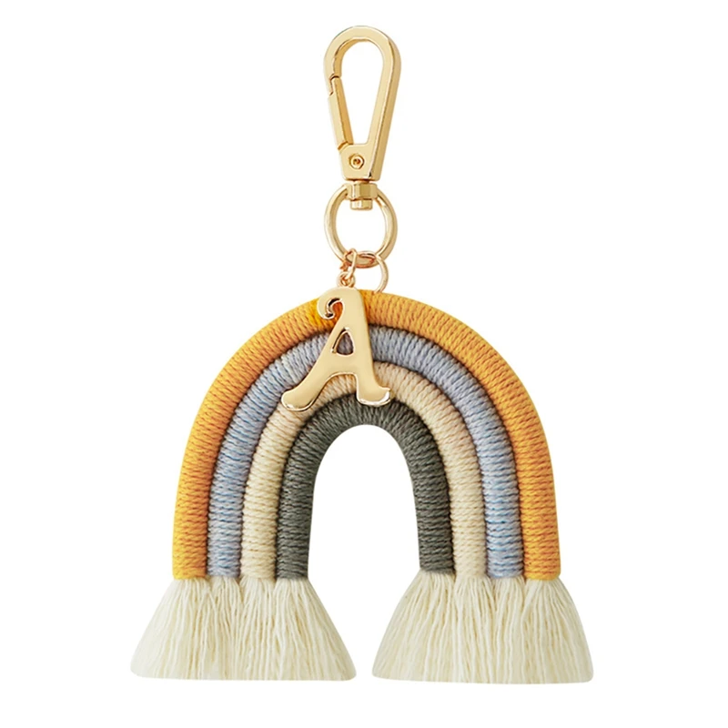 Llavero de arco iris macramé, llavero bohemio tejido a mano, colgante de llave de arco iris colorido para bolso de mano con llave de coche