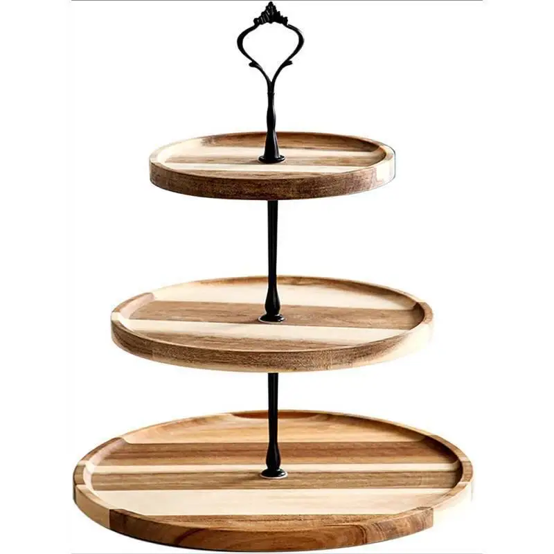 Three-Layer Wooden Cake Stand Multi-Layered Wooden Tea Tray High Aesthetic Value Dessert Fruit Plate Southeast Asian Style