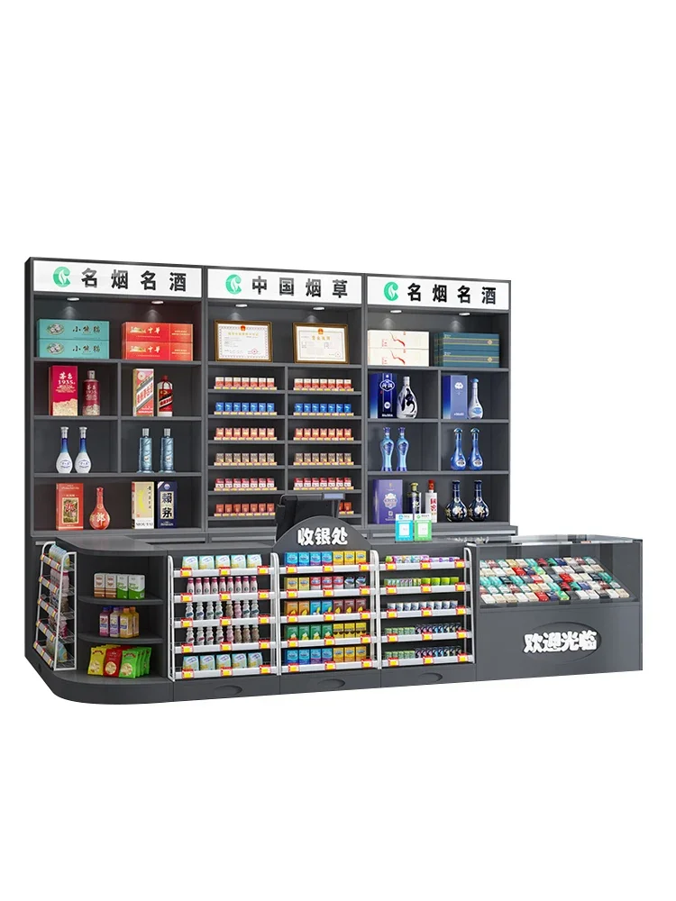 Supermarket checkout page Convenience store Tobacco and alcohol display cabinet Integrated counter Bar corner glass