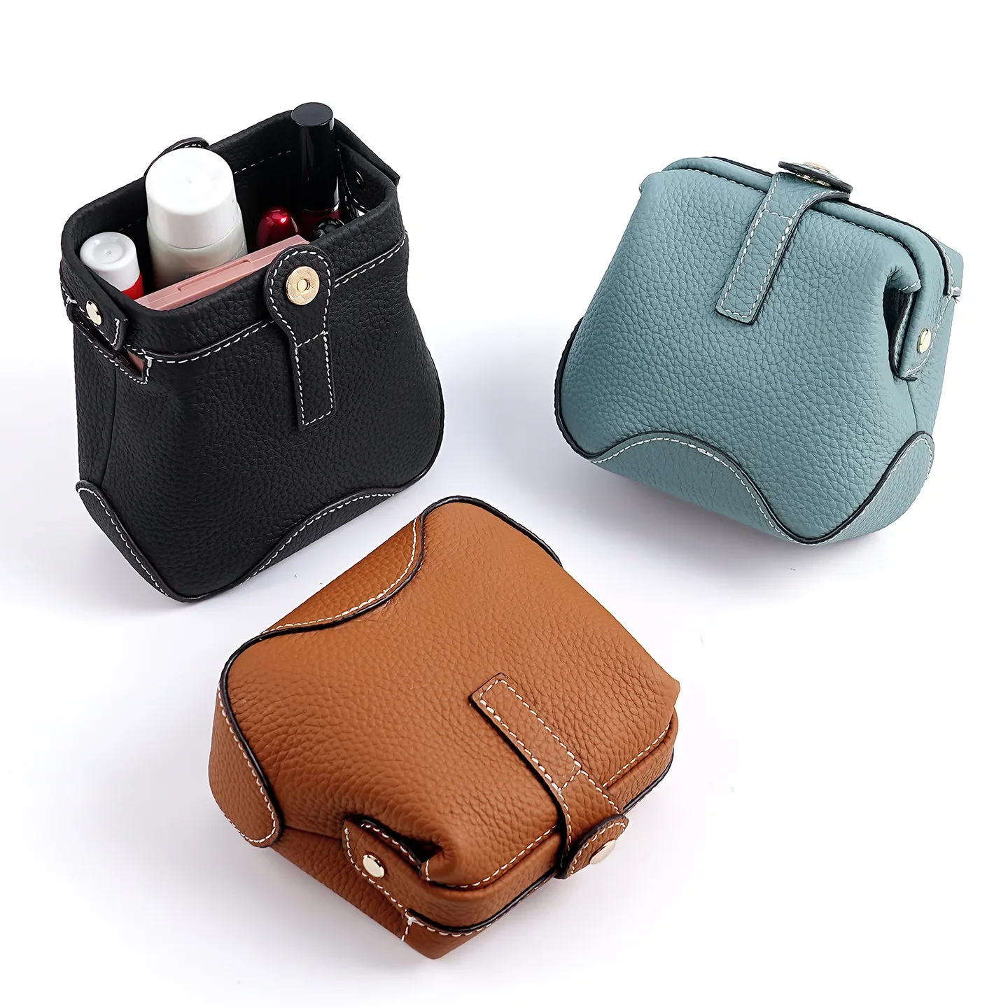 Mini Makeup Bag Leather Cosmetics Bags Travel Toiletry Pouch Car Accessories Cute Stuff for Women,Travel Essentials Organizers