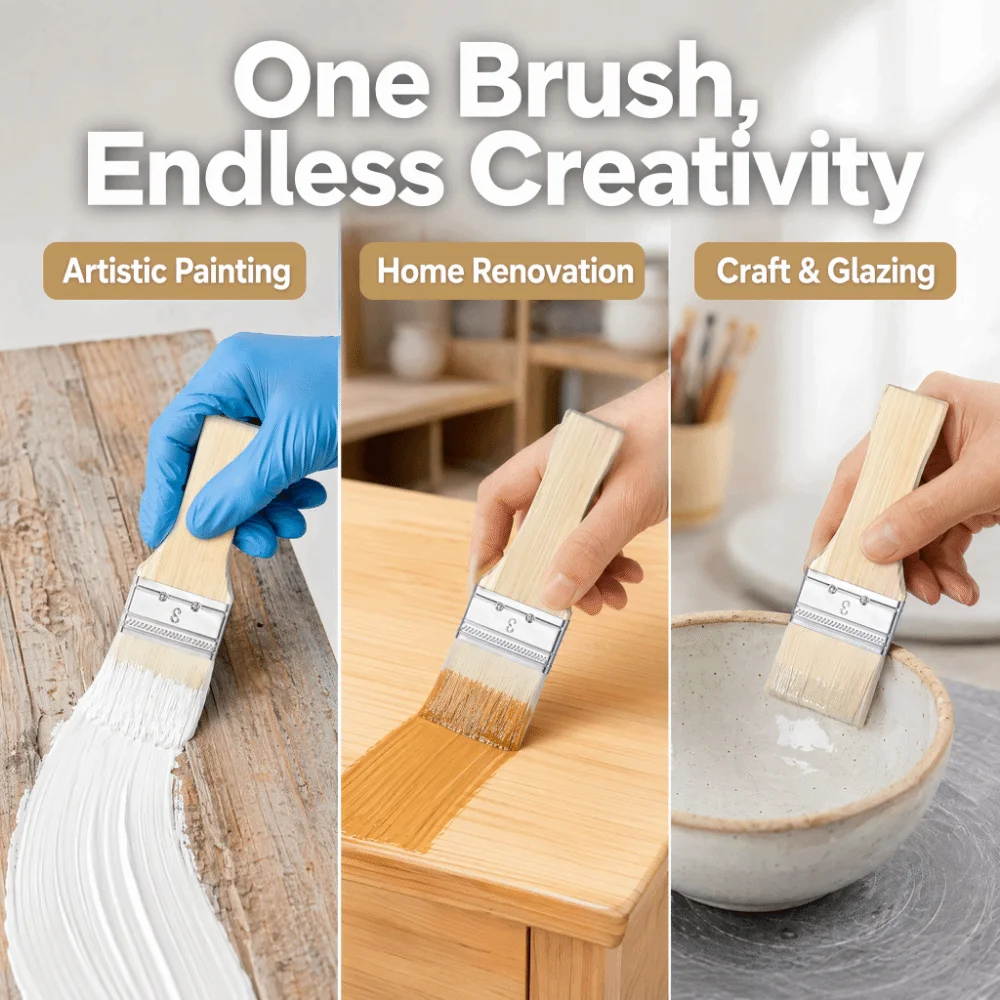 3/4Pcs Wooden Handle Flat Paddle Paint Brushes Multipurpose Easy to Clean Artist Painting Brushes Reusable 2/3/4/5in