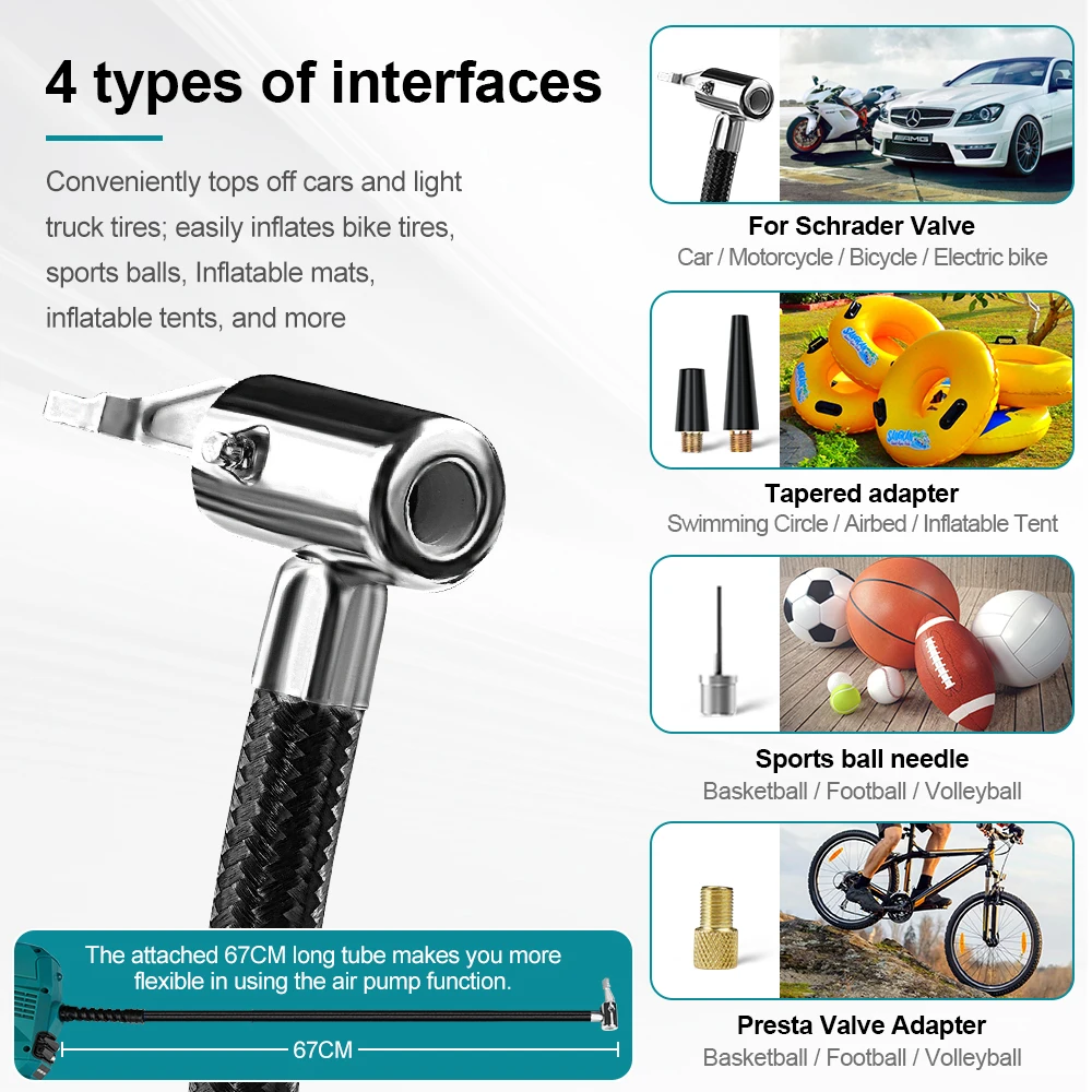 Air Inflator Portable Car tyre air Compressor motorcycle / bicycle /mattress Cordless Electric Pump for makita 18V battery