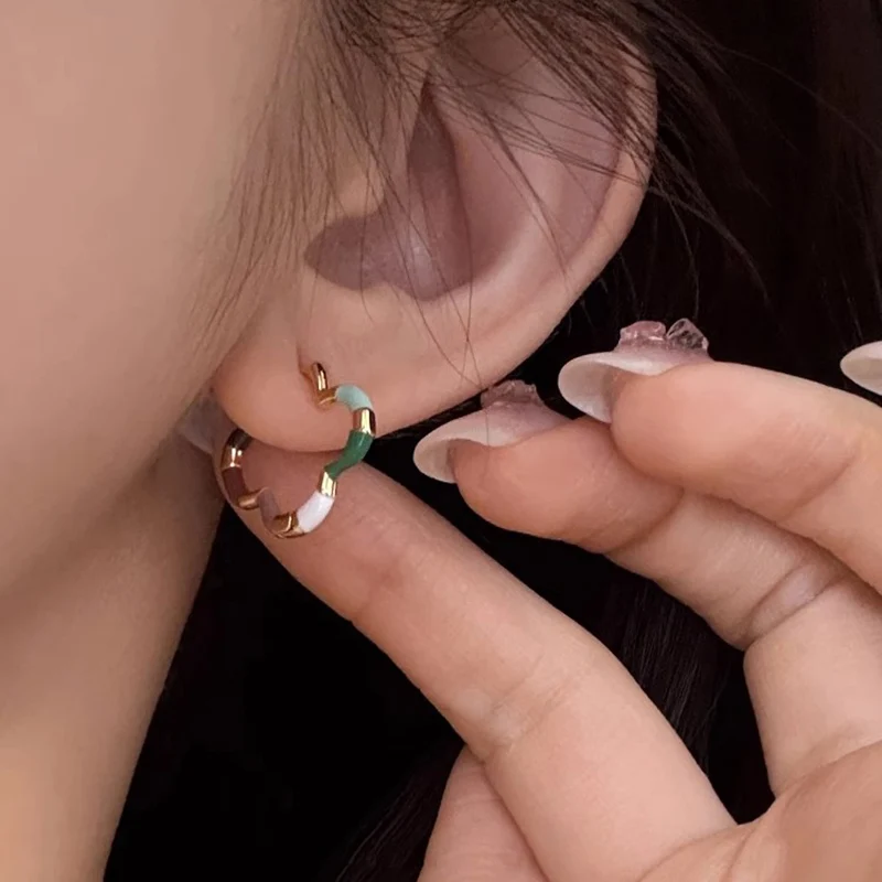 Foxanry متعدد الألوان قطرة الصقيل هوب أقراط للنساء الفتيات خمر بسيطة العصرية الحلو لطيف أنيقة هدايا مجوهرات الذكرى السنوية