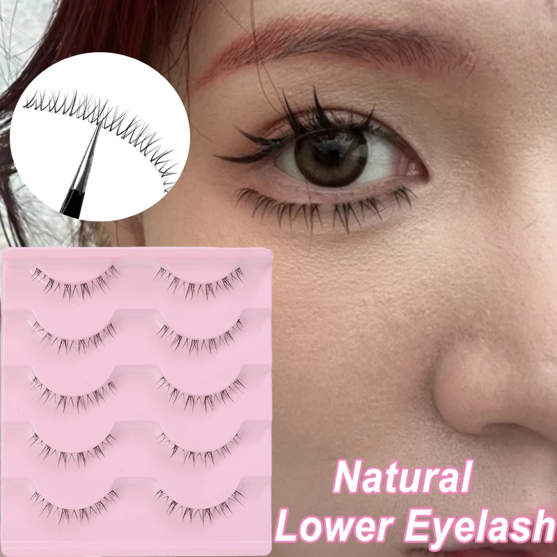 5 Pairs Lower Eyelashes Natural Long Lasting Under Eye Lashes Soft Handmade Clear Band Bottom DIY Lashes Extension Korean Makeup