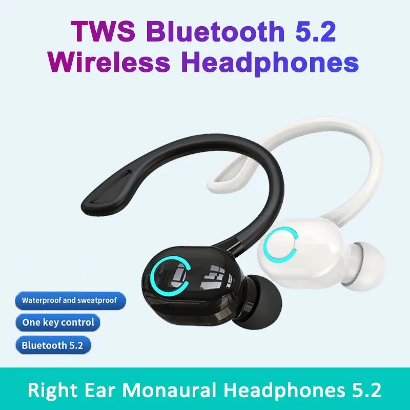 Bluetooth 5.2 Earphones Ear Hook Type Low Delay Noise Reduction Headset Single Ear Sports Business Wireless Waterproof Eaebuds