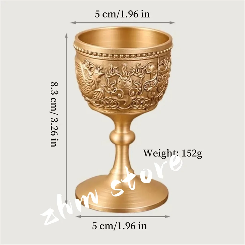 1pc 30ml European Wine Glass, Brass Vintage Portable Golden Cup, Carved Mini Spirit Vodka Cup, Tabletop Living Room Decoration