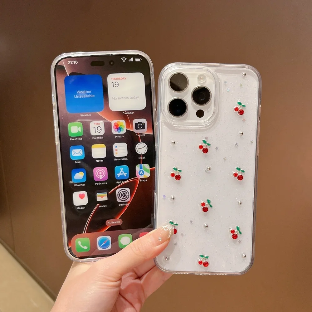 [Sh] ينطبق على حافظة الهاتف المحمول Apple 16promax، جليتر iPhone16 الجديد ثلاثي الأبعاد، Cherry 16pro Advanced Sens plus