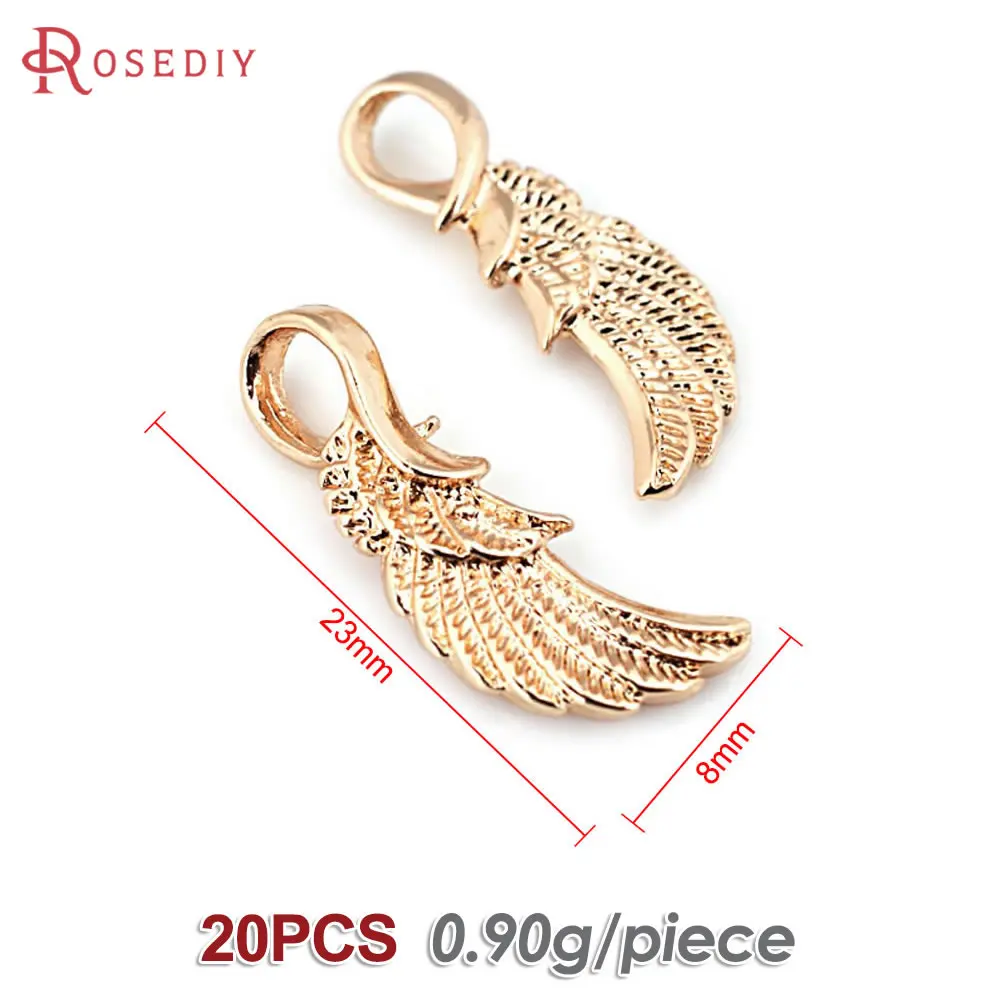 20 piezas-colgantes de plumas de alas de latón para mujer, joyería artesanal de alta calidad, accesorios para collar y pendientes, Color dorado de 18K