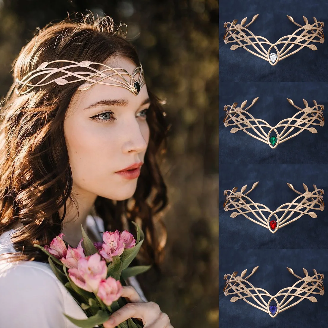 Goddess Cosplay Forehead Round Elves Crowns Tiara Women Man Vintage Leaf Headband Bridal Hair Accessories Crown Wedding Headwear