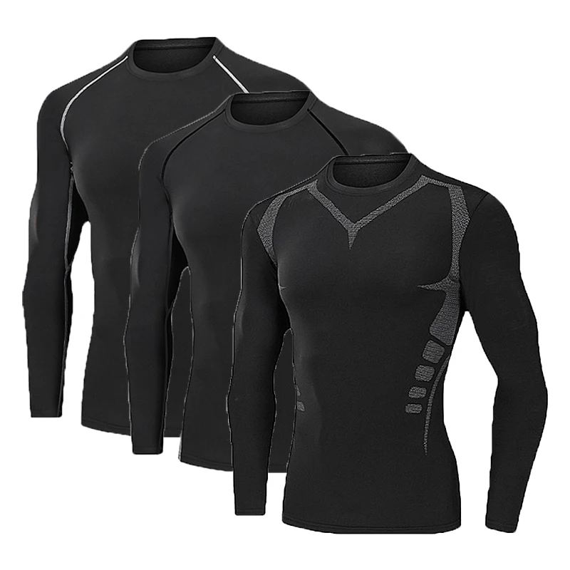 Quick drying tight fitting men's long sleeved fleece warm autumn fitness running suit breathable training basketball base coat