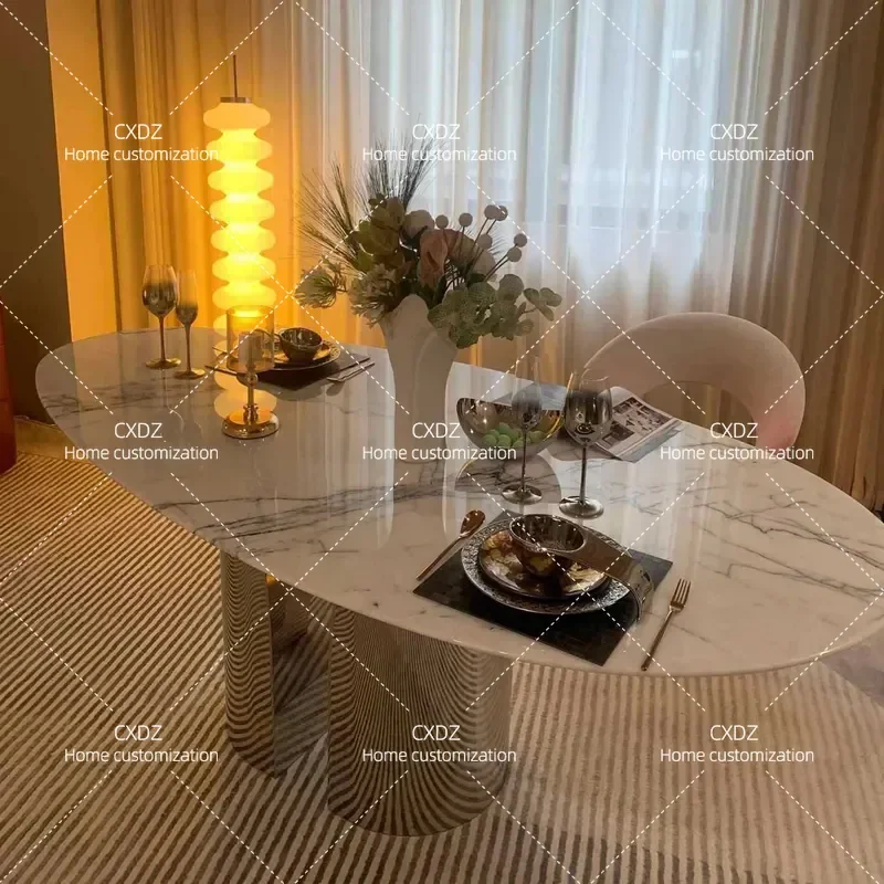 Modern Oval Marble Dining Table Simple Romantic Style for Living Room Household Furniture Manufacturer Wholesale