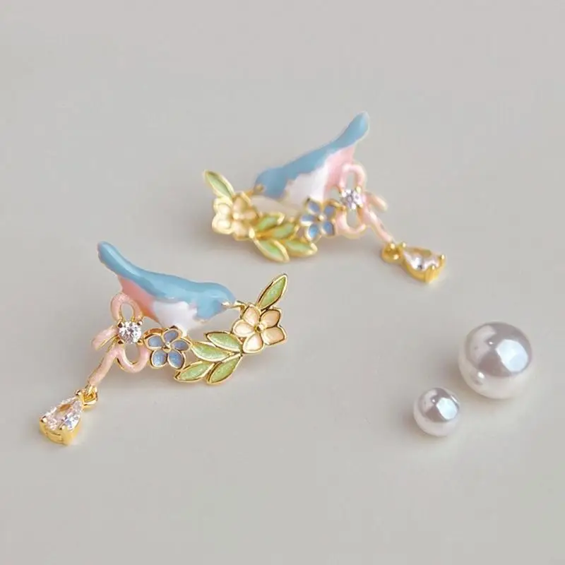 1 Pair Stylish Handmade Bird Drop Earrings Metal Texture Comfortable Wear