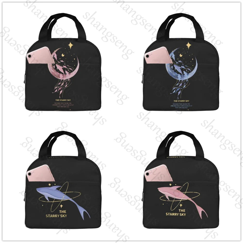 Whale Moon Starry Sky Graphic Insulated Thermal Bag Lunch bag Foods Drink Storage Leakproof Picnic Camping Bags Box beach