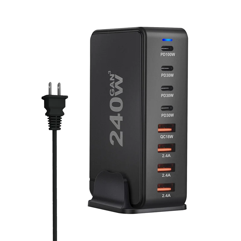 

[GaN Tech] 240W 8-Port USB PD Charger 4USB-A+4USB-C QC PD Fast Charging Desktop Charging Station EU Plug US Plug for Smart Phone