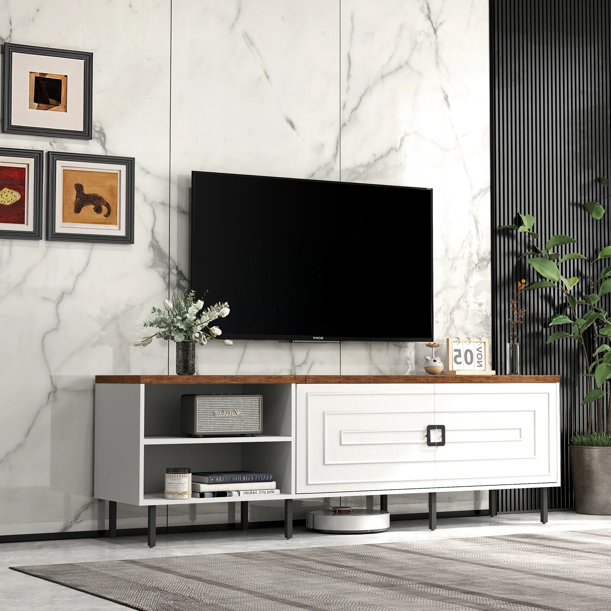 TV Stands Living Room Furniture Stand up to 80 Inch TV, Modern Storage Cabinet Locker Booth Entertainment Center for Bedroom