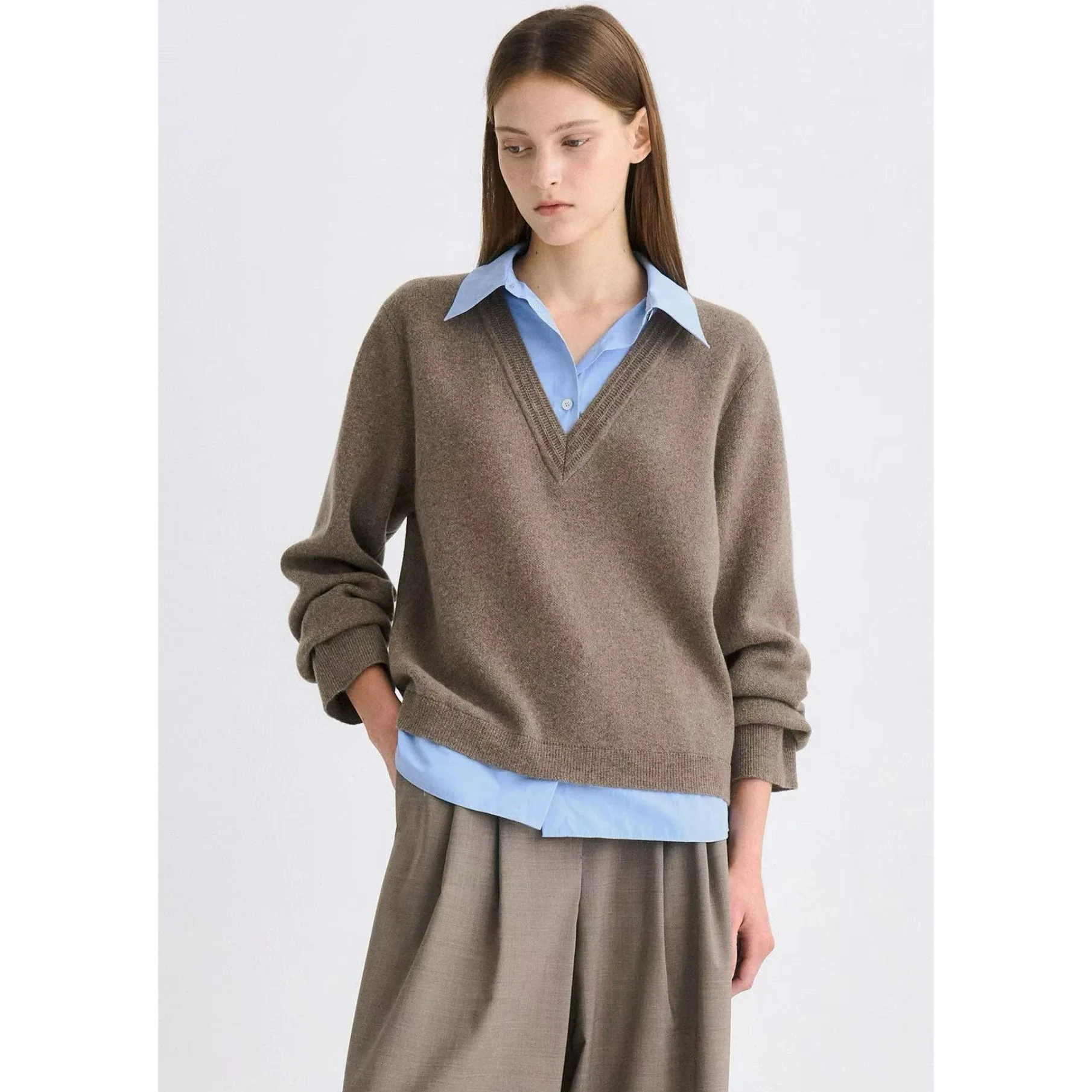 

TIM25 Autumn Lemon Cheese Casual Faion Commute Loose Versatile irt Patchwork Fake Two-Piece Knitted Sweater Women's ...