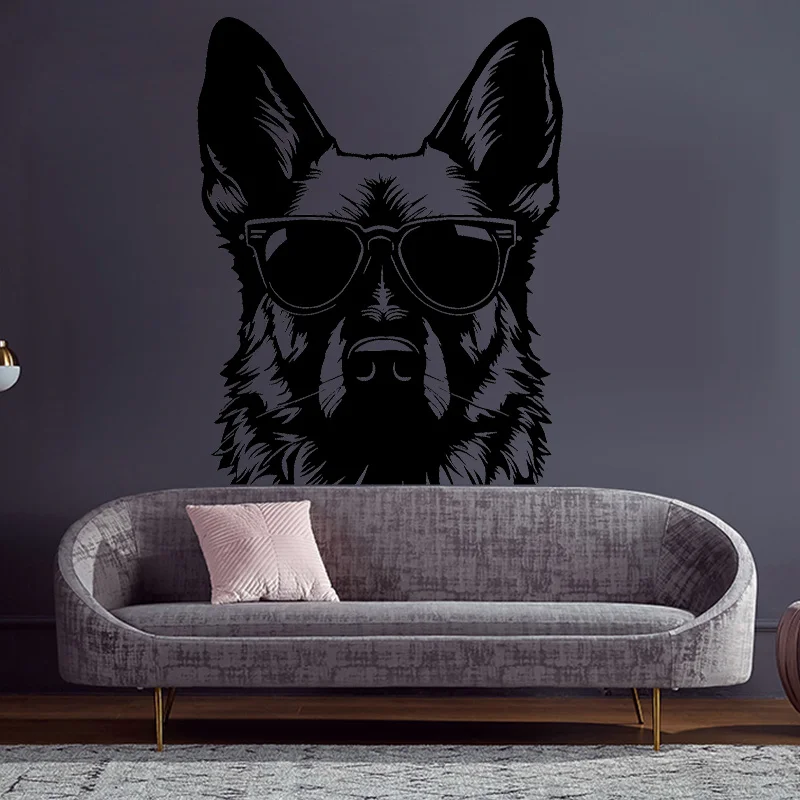 German Shepherd Hipster Dog Wall Decal Interior Home Decor Pet Shop Bedroom Decoration Nursery Stickers Removable Murals SA04