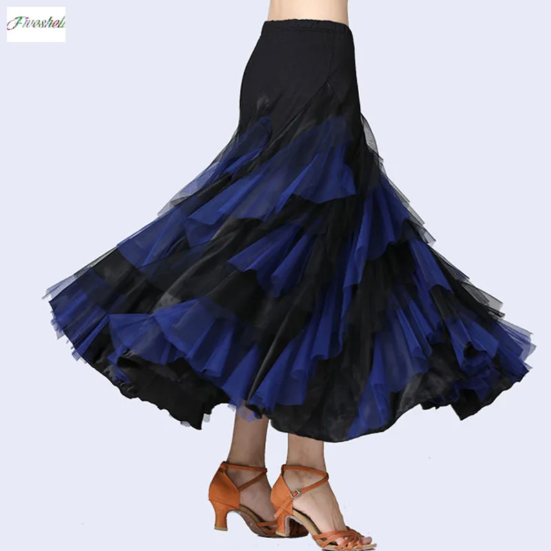 Women\'s skirt Women Dancing Costume Flamenco Waltz Ballroom Dance Skirt  Layered Big Swing Spanish Skirts