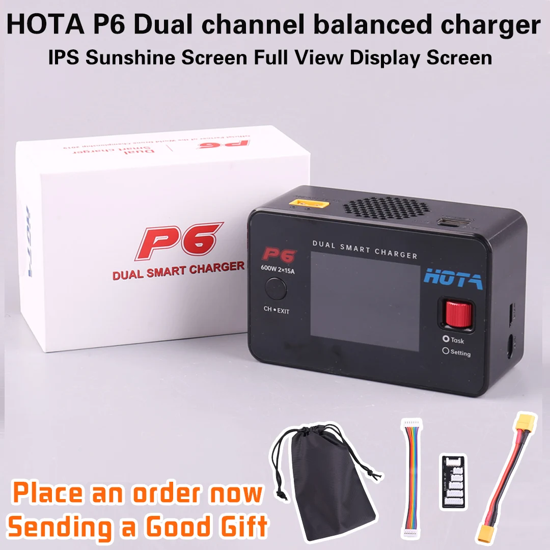 HOTA P6 Dual Smart Charger AC240W DC600W 15A for Lipo LiIon NiMH Battery with Type-C iPhone Samsung Charging