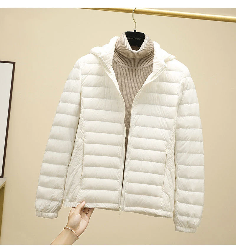 Schinteon Women Ultralight 90% White Duck Down Jacket with Removable Hood Autumn Winter Thin Outwear Portable Storage 2026 New
