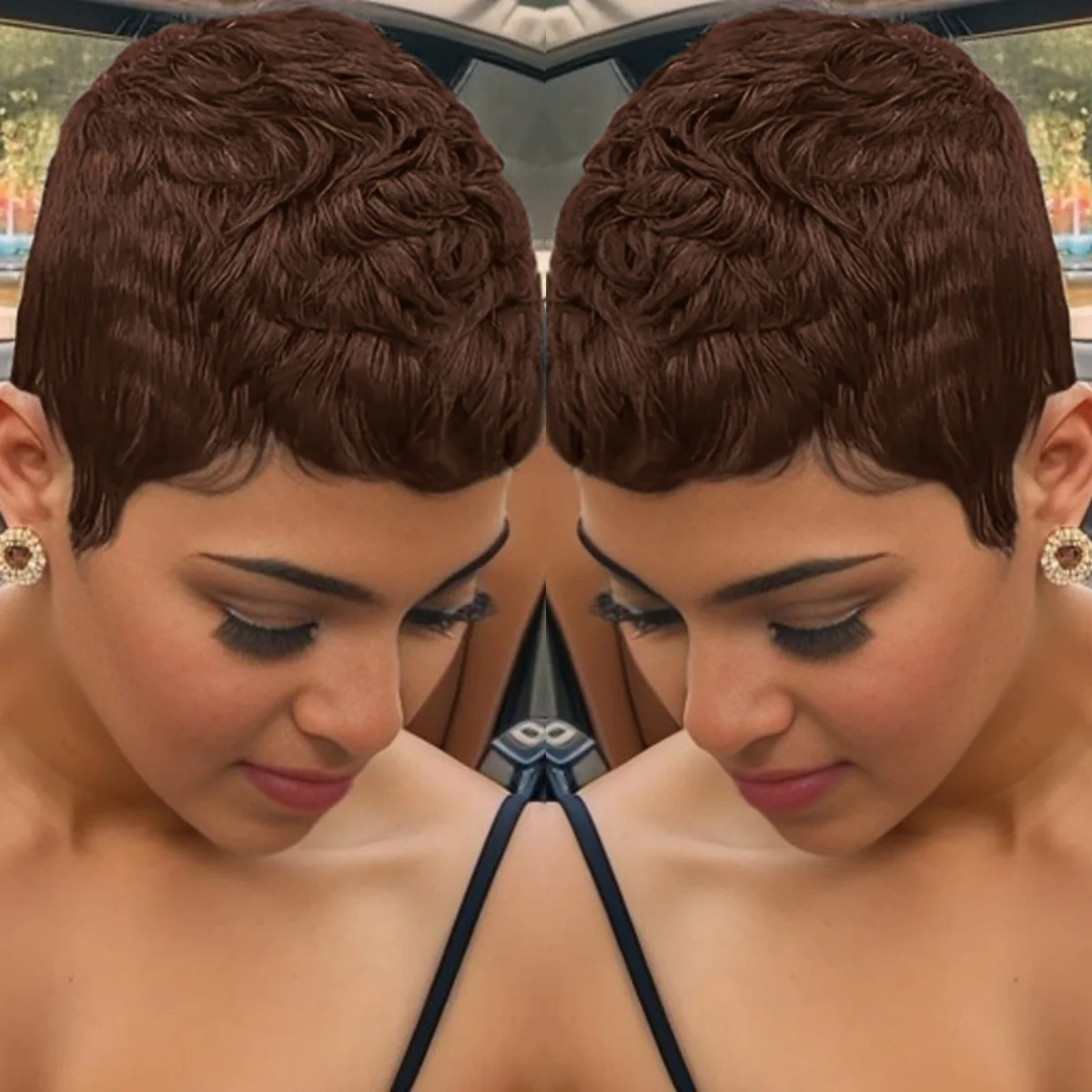 짧은 픽시컷 가발 브라질리언 생인모 스트레이트 풀머신메이드 가발 착용 간편