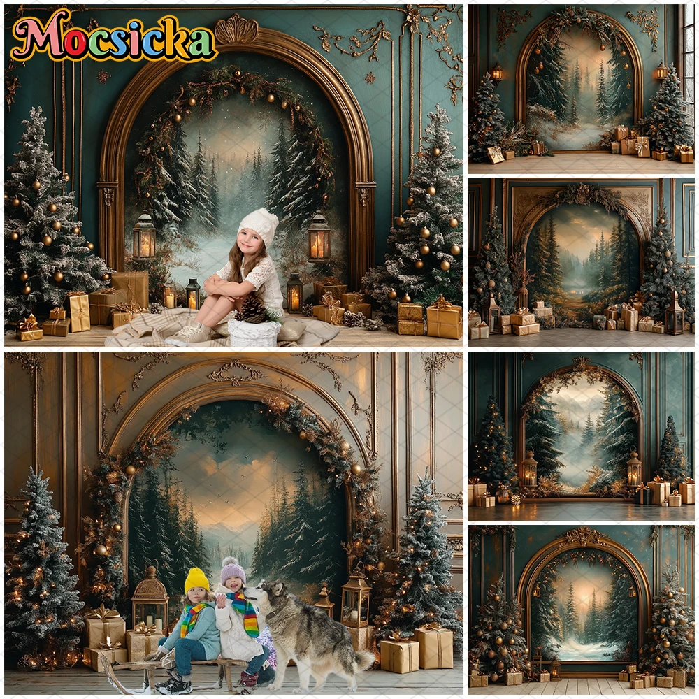 Mocsicka クリスマス背景クリスマスツリーパレス壁油絵装飾新年パーティー大人子供の写真の背景スタジオバナー