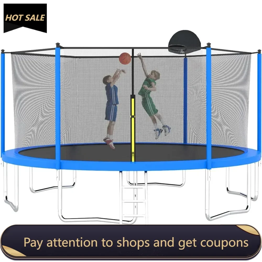 12FT Trampoline Set with Swing, Slide, Basketball Hoop,Sports Fitness Trampolines with Enclosure Net