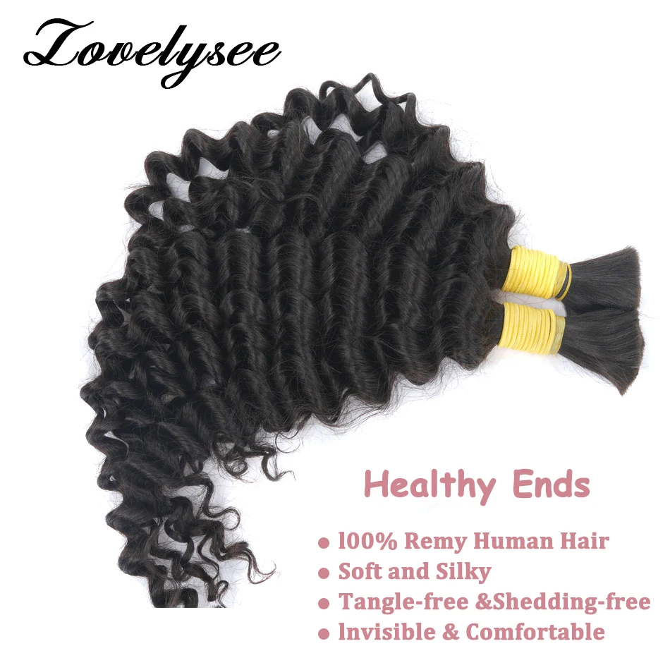 Deep Wave Original Bulk Human Hair No Weft for Braiding 100g Brazilian Remy Hair Extensions for Women Natural Black Human Hair