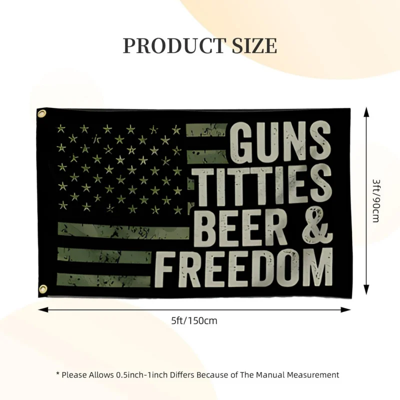 البنادق ويسكي البيرة وعلم الحرية 3X5FT من جانب واحد دائم فناء العلم سهلة الجفاف في الهواء الطلق العلم مفاجأة علم الحفلات #3