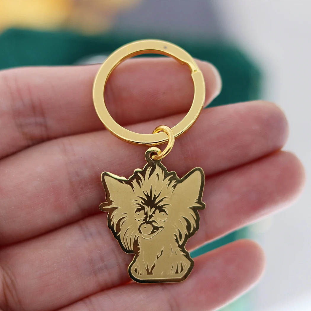 Illegible Dog Lucky Cute Chinese Crested Dog Stainless Steel Charms Trendy Keychain Kids Gifts Jewelry Keyring Deco Supplies