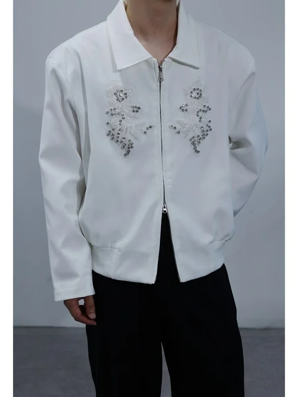 

Вышитый ромбовидный цветок, украшенный свободным кроем, крутой хаоме, мужская повседневная застежка-молния из полиэфирного волокна