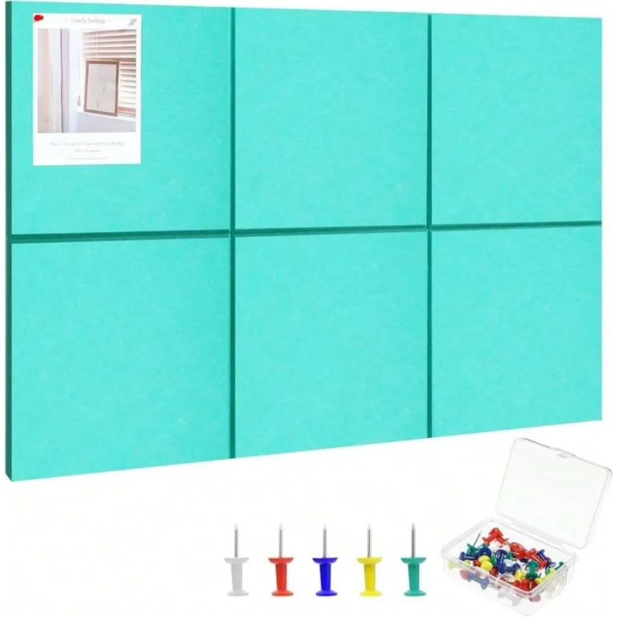 

Large Cork Board 36and#34; X 24and#34; 6 Pack Felt Wall Tiles With 30 Pcs Pushpins Bulletin Board With Removable Self-Adhesive