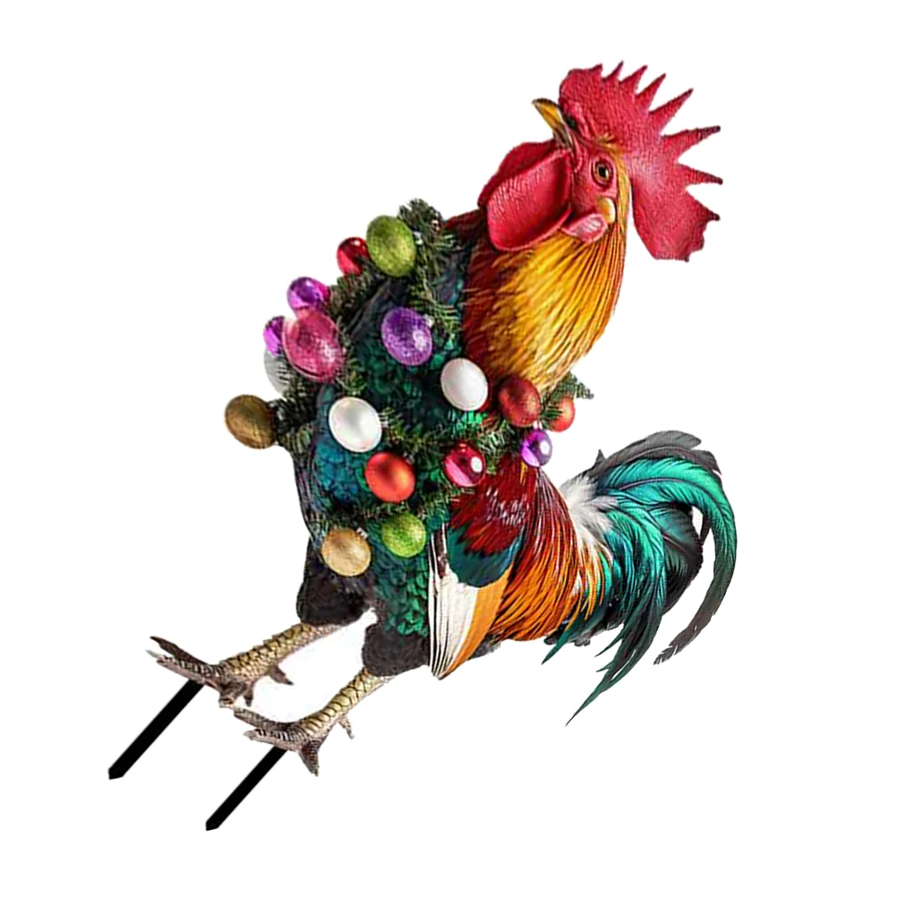 

Rooster Decoration Chicken Yard Sign Lawn Stake Christmas Light Bulb Garden Adornment Ornament Outdoor Display