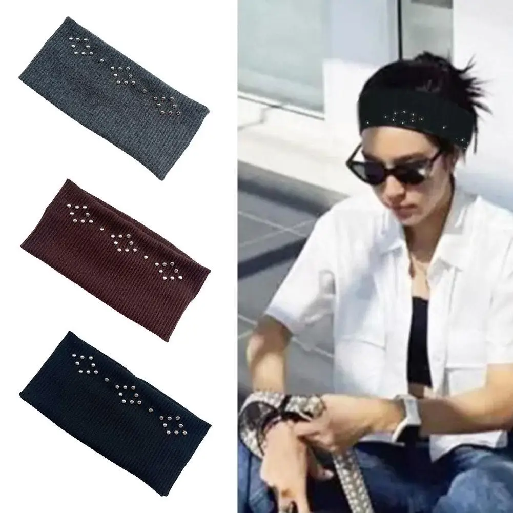 

Rivet Knitted Headband Punk Style Elastic Cotton Hairband, Breathable Fashion Japanese-style Hair Accessories for Women
