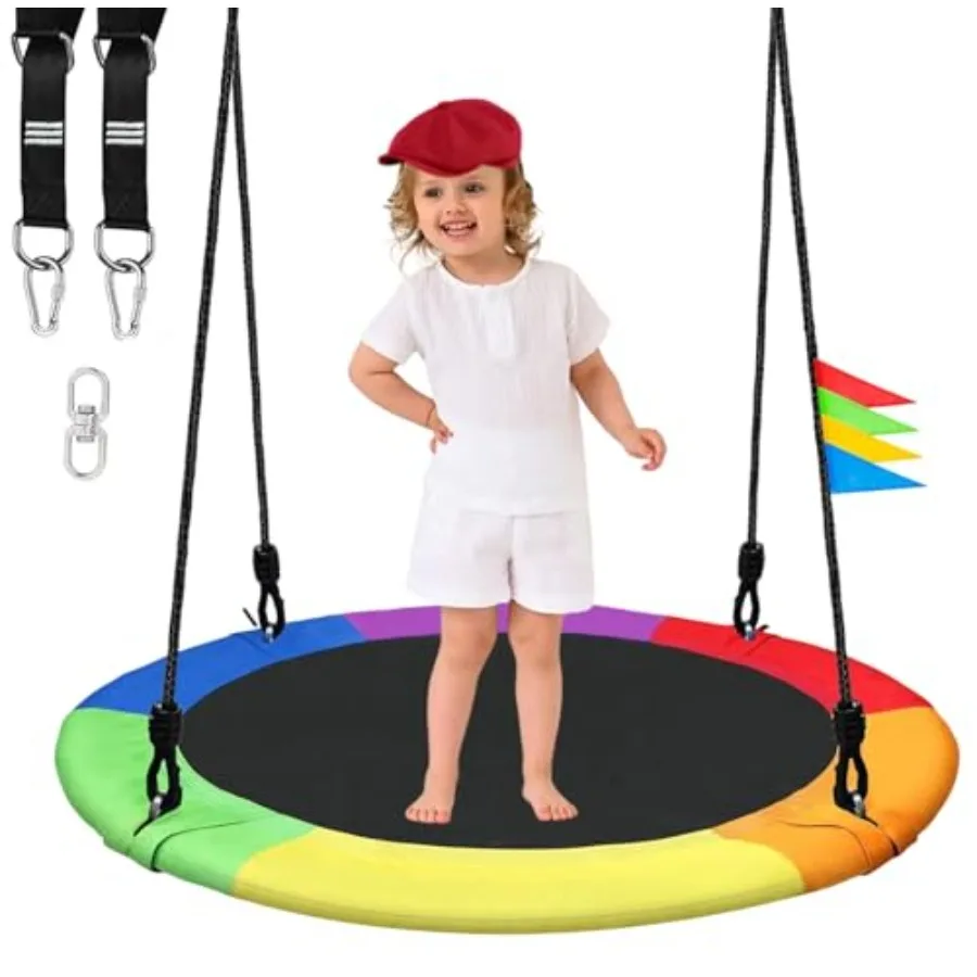 

40-дюймовые качели-диски для деревьев, выдерживающие до 408 кг, с регулируемыми подвесными ремнями, водонепроницаемые, безопасные, прочные, для использования в помещении