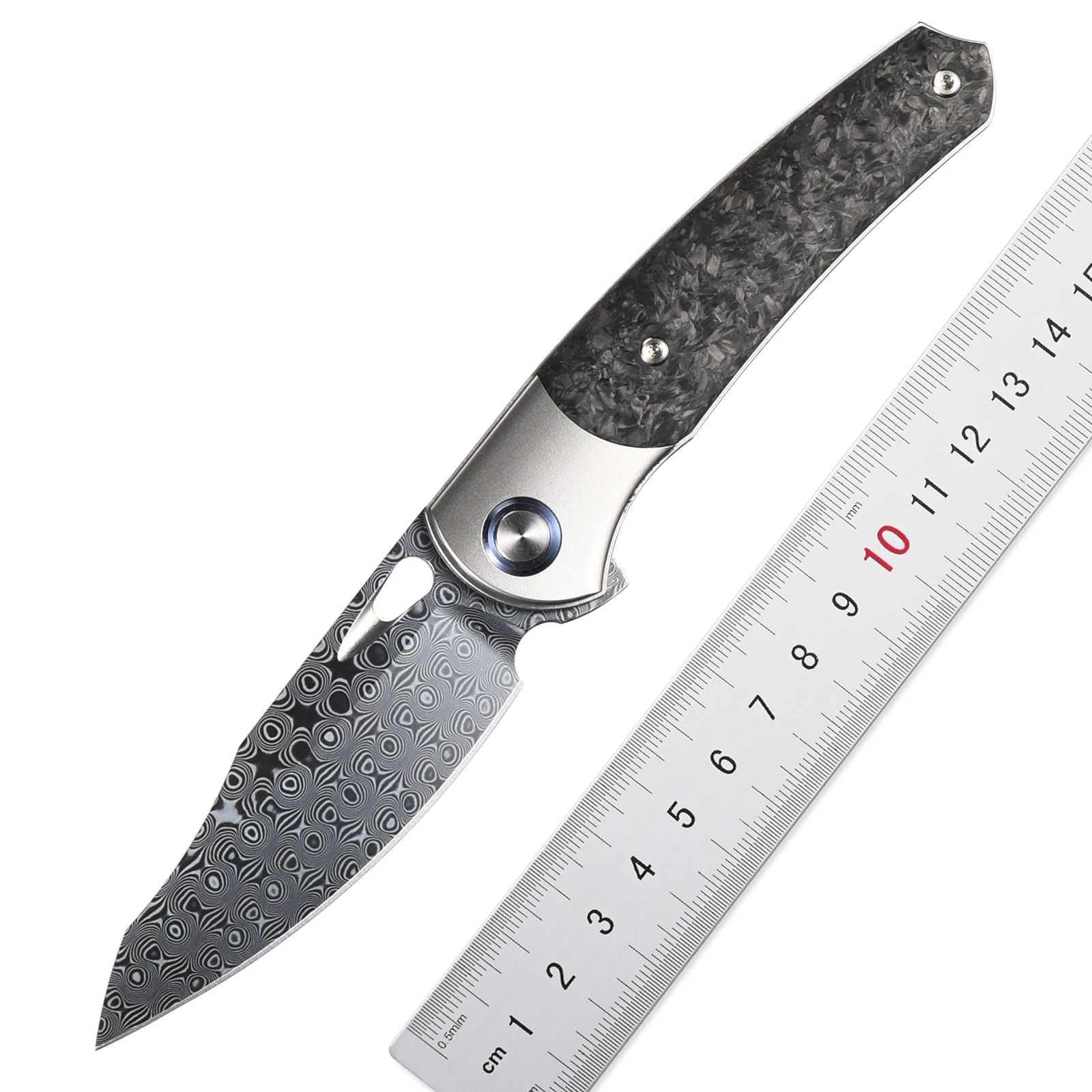 Sitivien ST237 Damascus Steel Pocket Folding Knife Titanium Carbon Fiber Handle EDC Tool Knife for Working Camping Collection