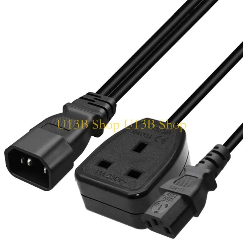 U13B 1ft/32 IEC320 C14 bis IEC320 C13+UK13A AC-Power-Verlängerungskabel-Adapterkabel