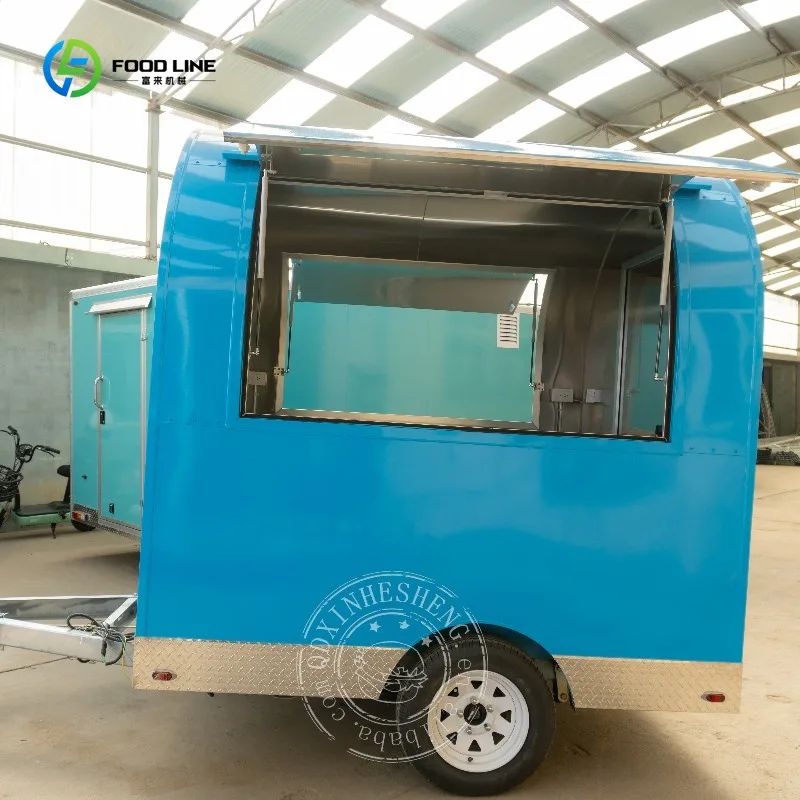 

Blue Mobile Food and Drink Round Carts Ice Cream Bbq Coffee Fast Food Trailer with Equipment