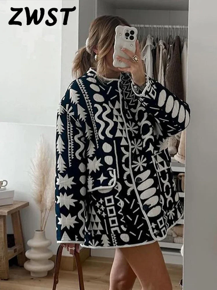 Print Autumn Women's Cotton Coat Fashion Long Sleeve O-neck Single Breasted Jacket Female 2024 Loose Thin Ladies Overcoat