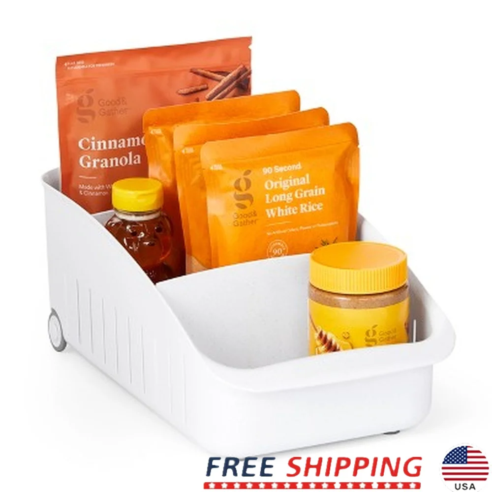 

8 Inch Plastic RollOut Pantry Drawer Multi-Compartment Storage Organizer with Adjustable Dividers Smooth-Spinning Wheels Easy
