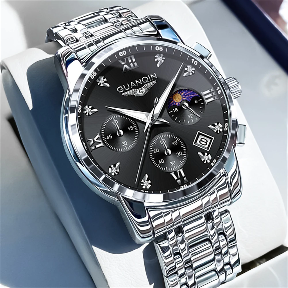 

GUANQIN Men's Watches Luxury Fashion Multi-functional Original Brand Quartz Wristwatch for Man Moon Phase Chronograph Date 19197