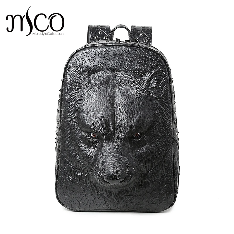 

New Animal Grain Man Backpack Hot Wolf 3D Emboss Laptop Travel hop trend Bag Large Capacity PU Leather Women School Fashion bags