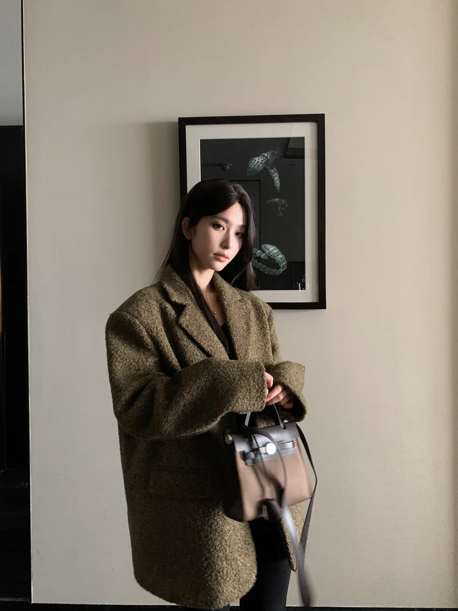 

SMBLRAIN Свободный шерстяной костюм в стиле милитари, винтажное пальто с лацканами, уличное пальто, Thiened Long Sve, смесь полиэстера