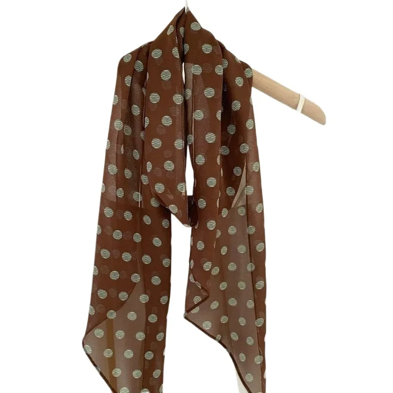 2025 headband accessory series brown scarf printed with polka dot silk scarf fashion Korean version long strip decoration new st image 6