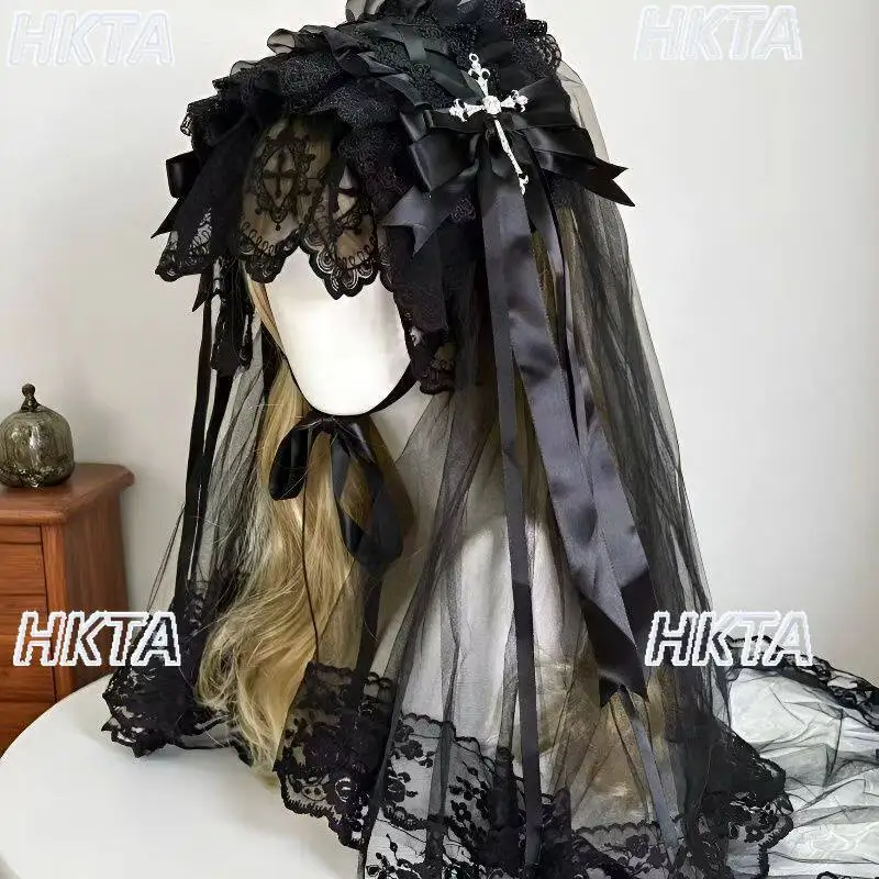 

Handmade Gothic Style Hairband Lolita Headwear Women Girls Lolita Hair Clip Harajuku Fashion Black White Bnt Veil Hairband Y2k