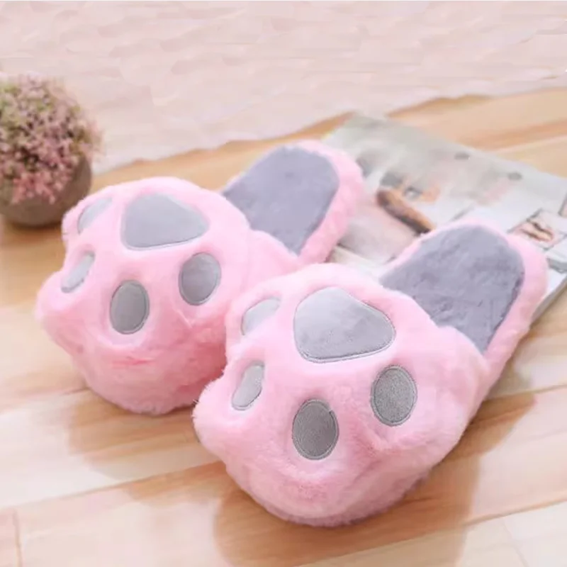 Kawaii, cartoon plush slippers, cartoon animals, pink and gray claws, black girls, non-slip indoor floor shoes, Christmas gifts.