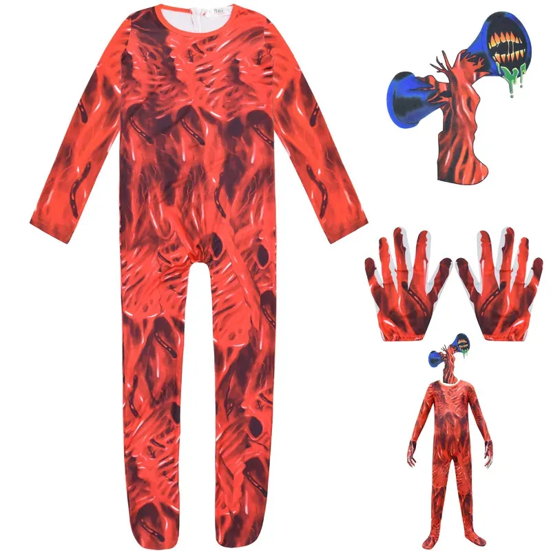 Kids Siren Head Cosplay Costume with Mask Gloves Boys Girls Anime Carnival Party Bodysuit Halloween Fancy Dress Up Jumpsuits
