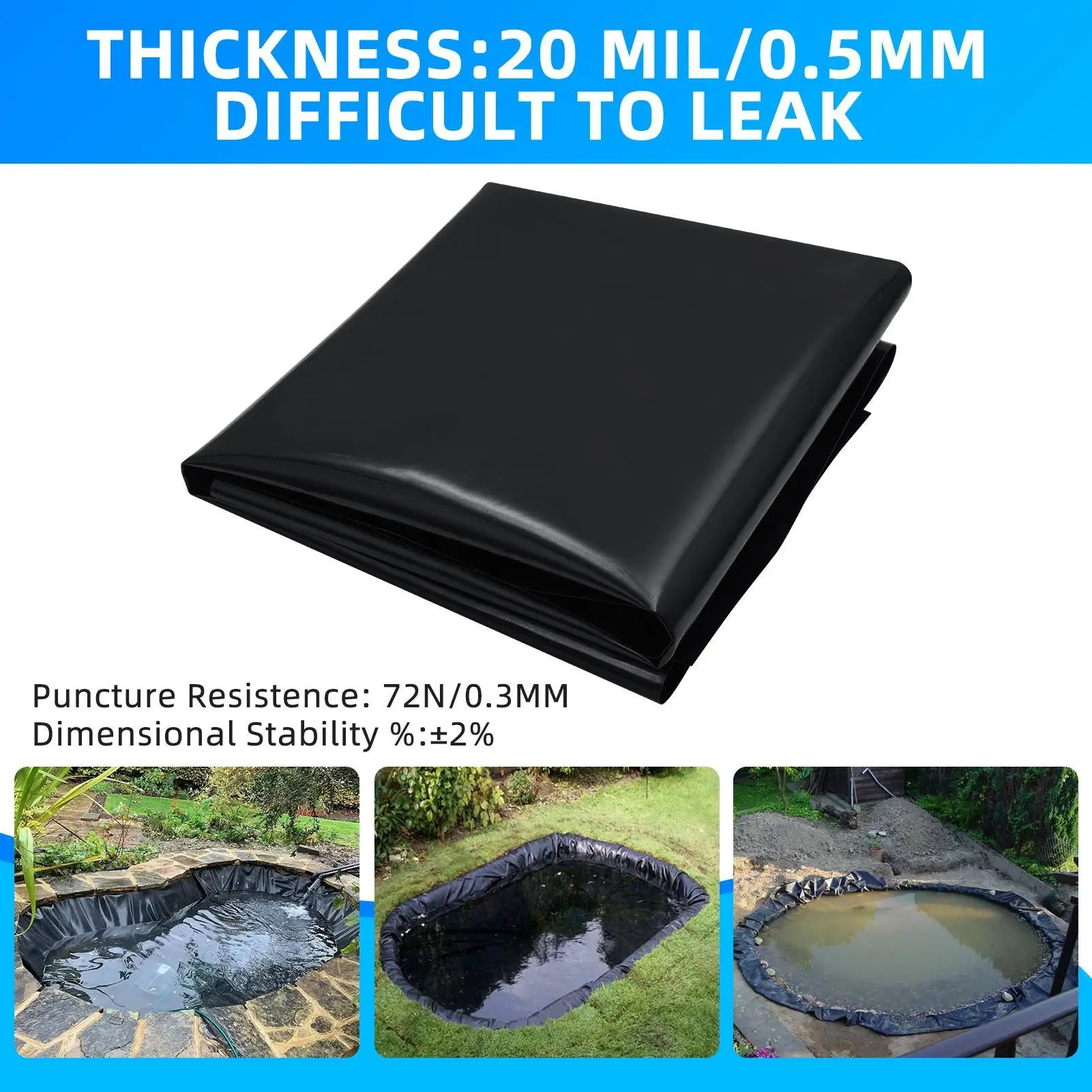 Weather-resistant 6m X 6m Pond Liner Durable, Versatile, And Leak-proof Membrane Suitable For Garden Ponds, Reservoirs, And Play Areas; Easy To Install.