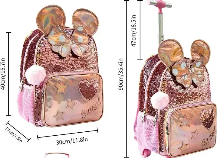 Imagem -05 - Mochila Escolar para Meninas Carrinho Bolsa com Rodas Bolsas Estudantis 17